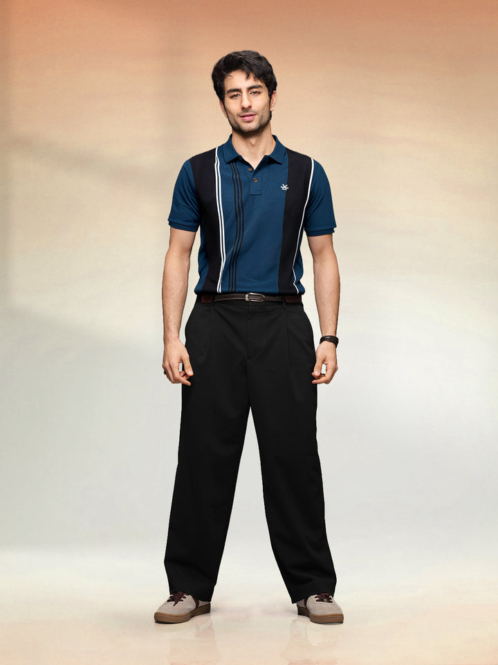 Slim Fit Pannel Printed Polo T-Shirt | Teal