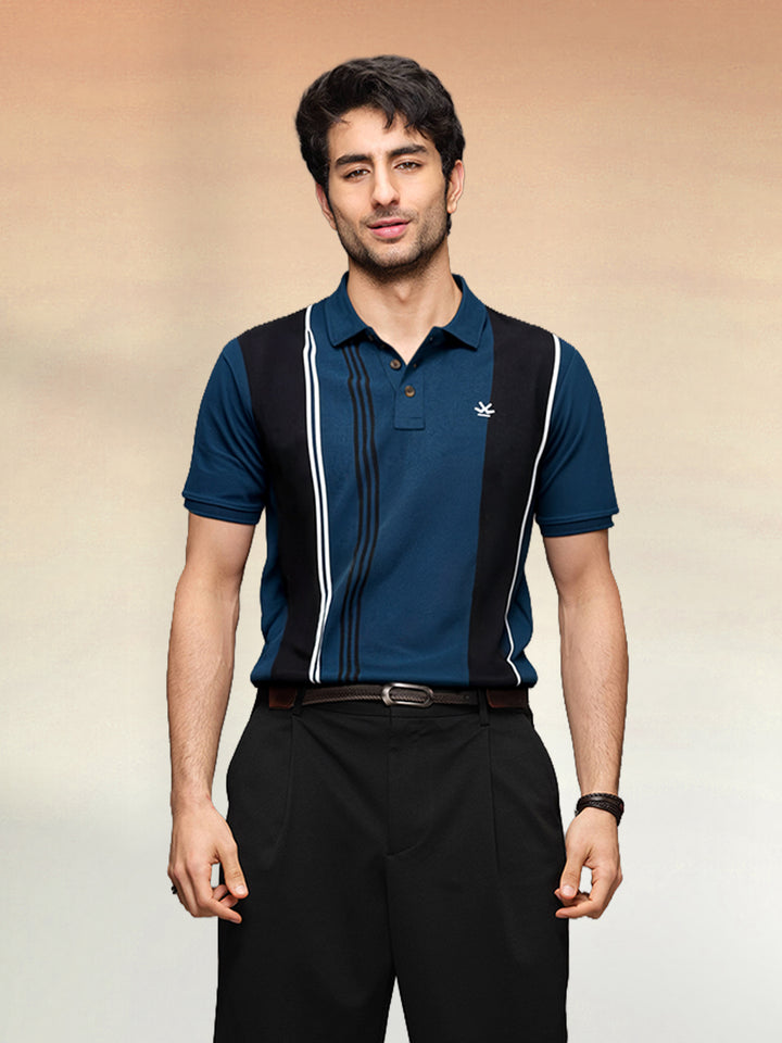 Slim Fit Pannel Printed Polo T-Shirt | Teal