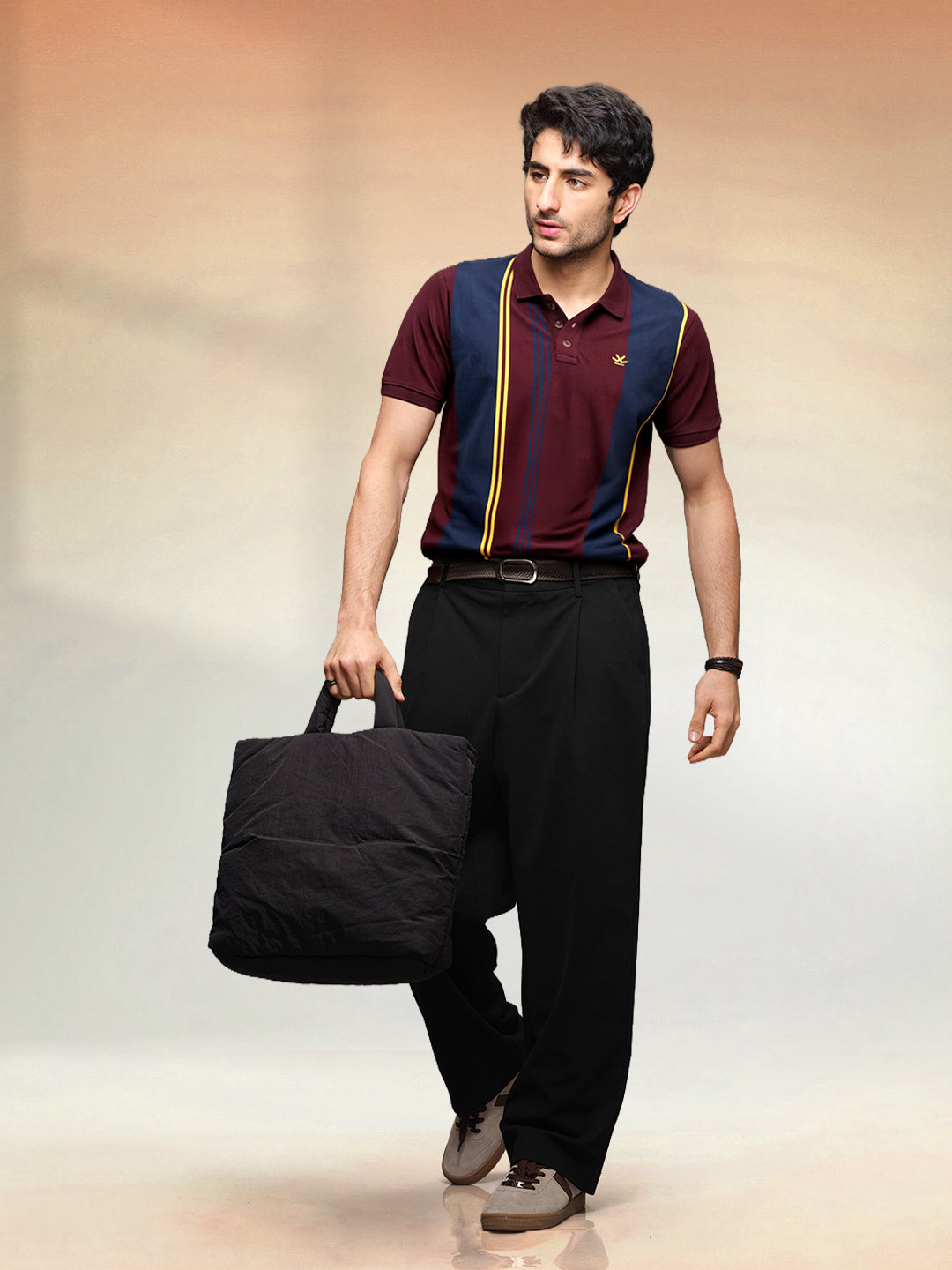 Slim Fit Pannel Printed Polo T-Shirt | Maroon