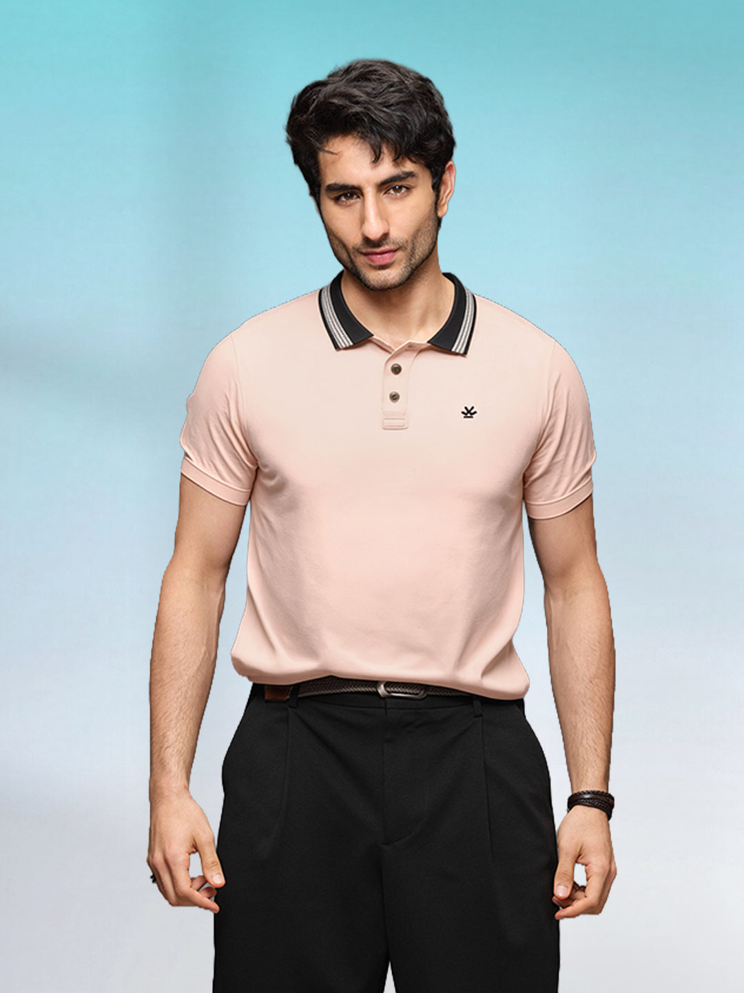 Jacquard Collar Polo T-Shirt  | Peach