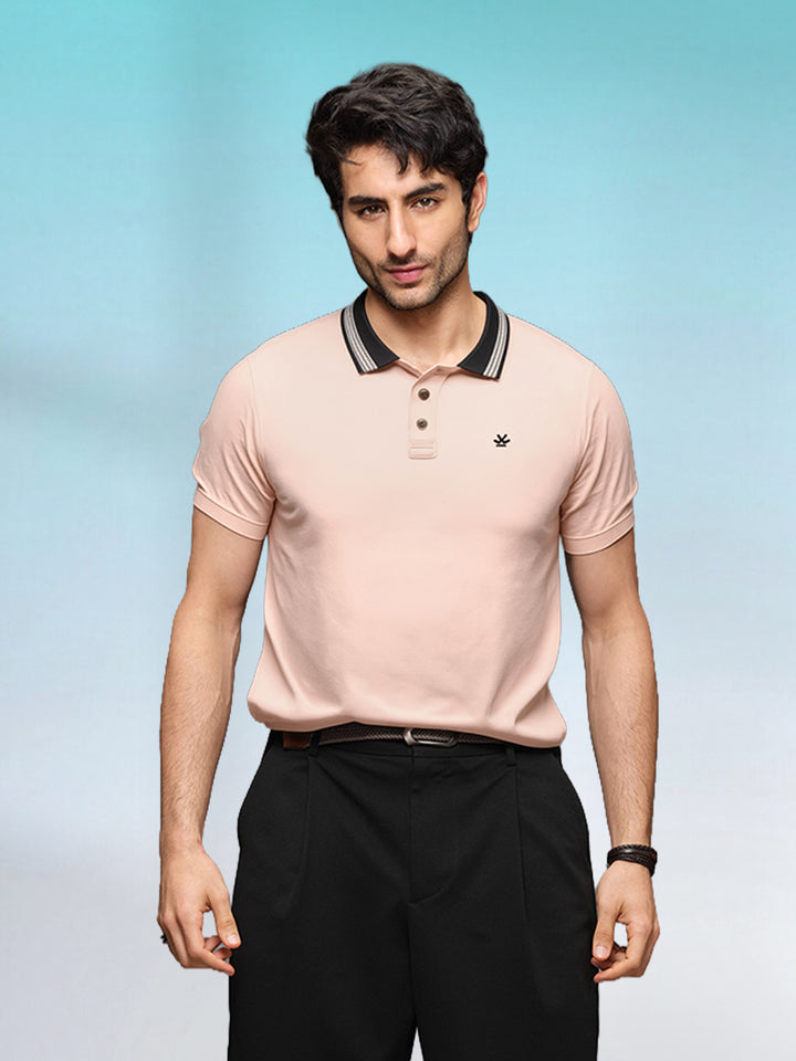 Jacquard Collar Polo T-Shirt  | Peach