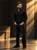 Solid Slim Fit Full Sleeve Polo T-Shirt | Black