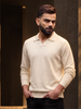 Solid Slim Fit Full Sleeve Polo T-Shirt | Off White