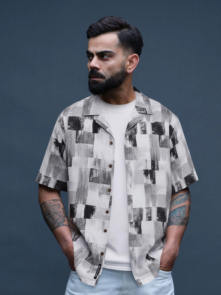 Abstract Plain Grey AOP Shirt