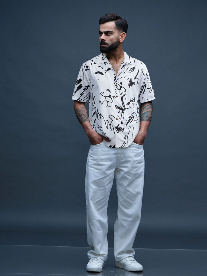 Fluid AOP Viscose Shirt | White