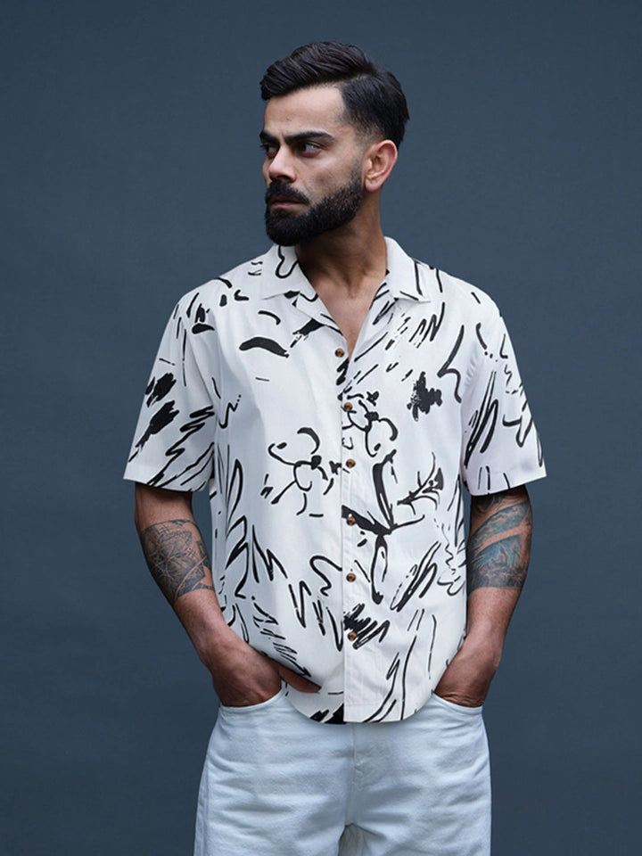 Fluid AOP Viscose Shirt | White