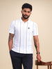 Men's Casual Regualr Fit Striped Pattern Polo T-Shirt | White