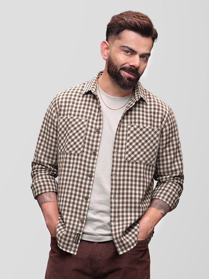 Comfort Fit Double Pocket Flannel Shirt | Brown