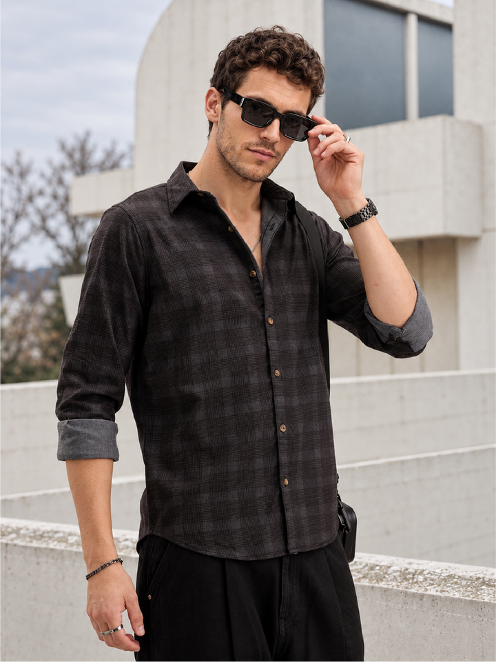 Slim Fit Checkered Shirt | Black