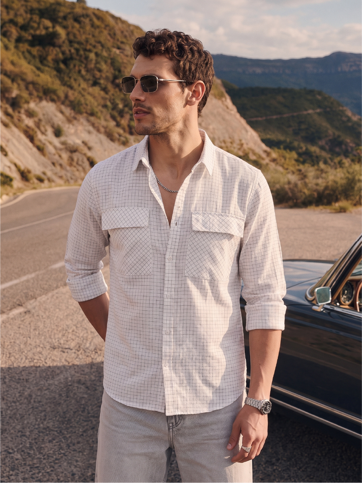 Slim Fit Double Pocket Shirt | White