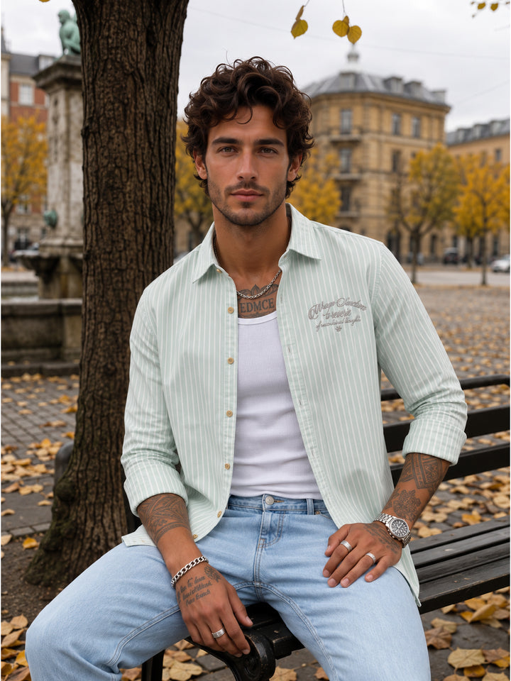 Slim Fit Embroidered Detail Shirt | Green