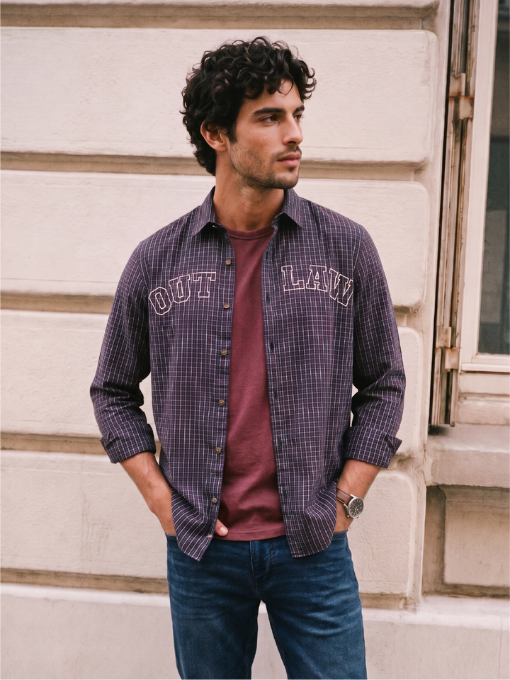Slim Fit Placement Printed Shirt | Navy Blue