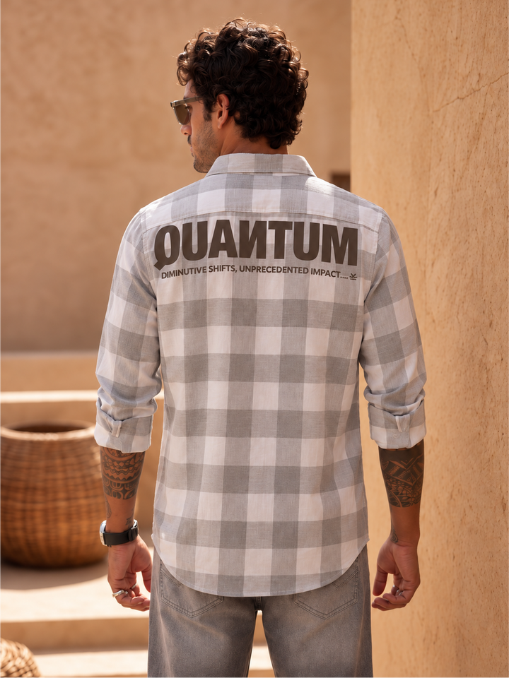 Slim Fit Placement Printed Flannel Shirt | Grey