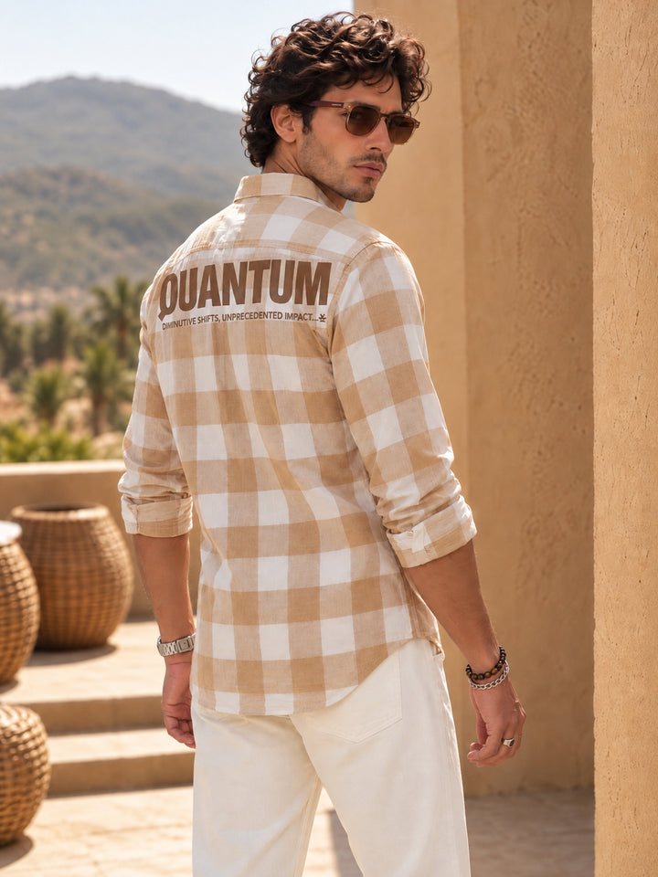 Slim Fit Placement Printed Flannel Shirt | Khaki