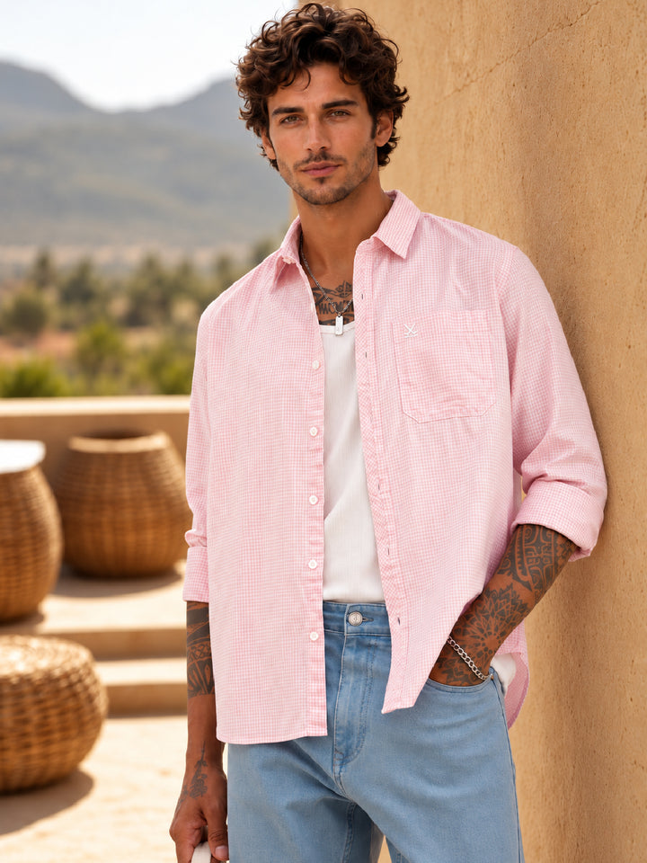 Slim Fit Gingham Checkered Shirt | Pink