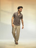Slim Fit Textured Half Sleeve Shirt | Olive