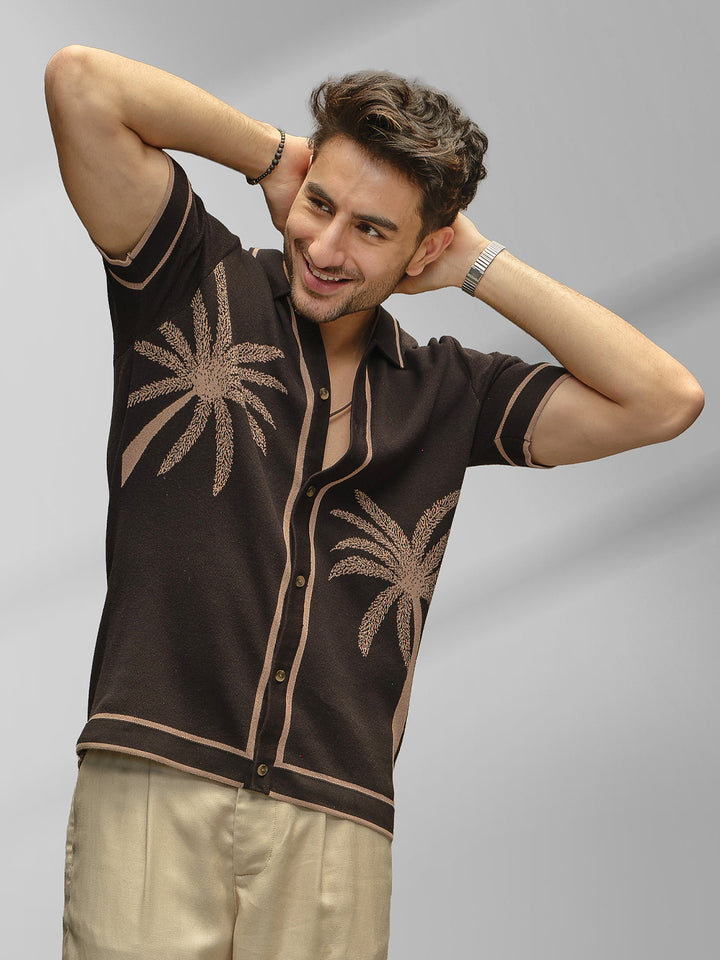 Slim Fit Jacquard Resort Collar Shirt | Black