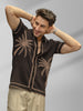 Slim Fit Jacquard Resort Collar Shirt | Black