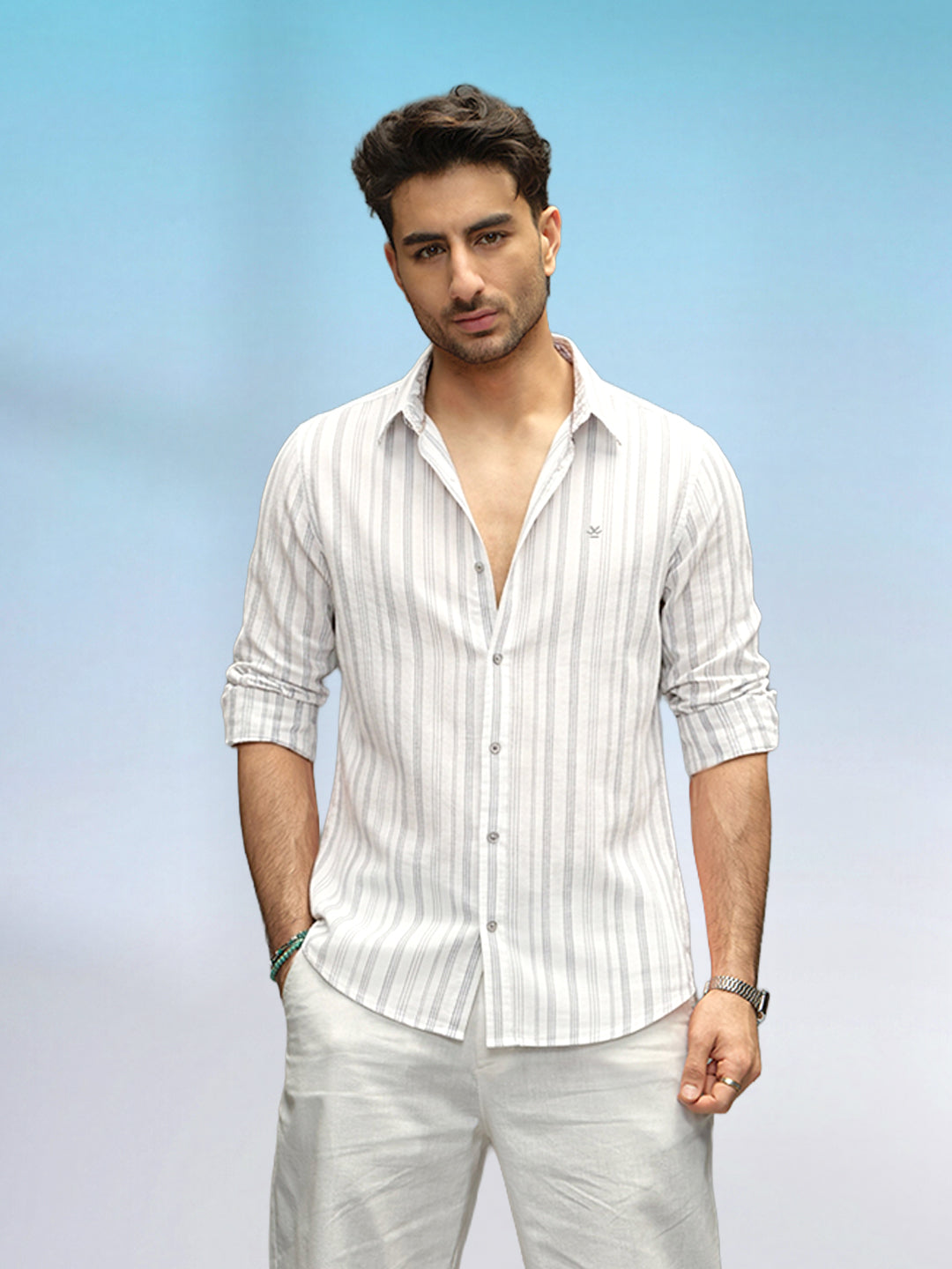 Classic Slim Fit Striped Shirt | Blue