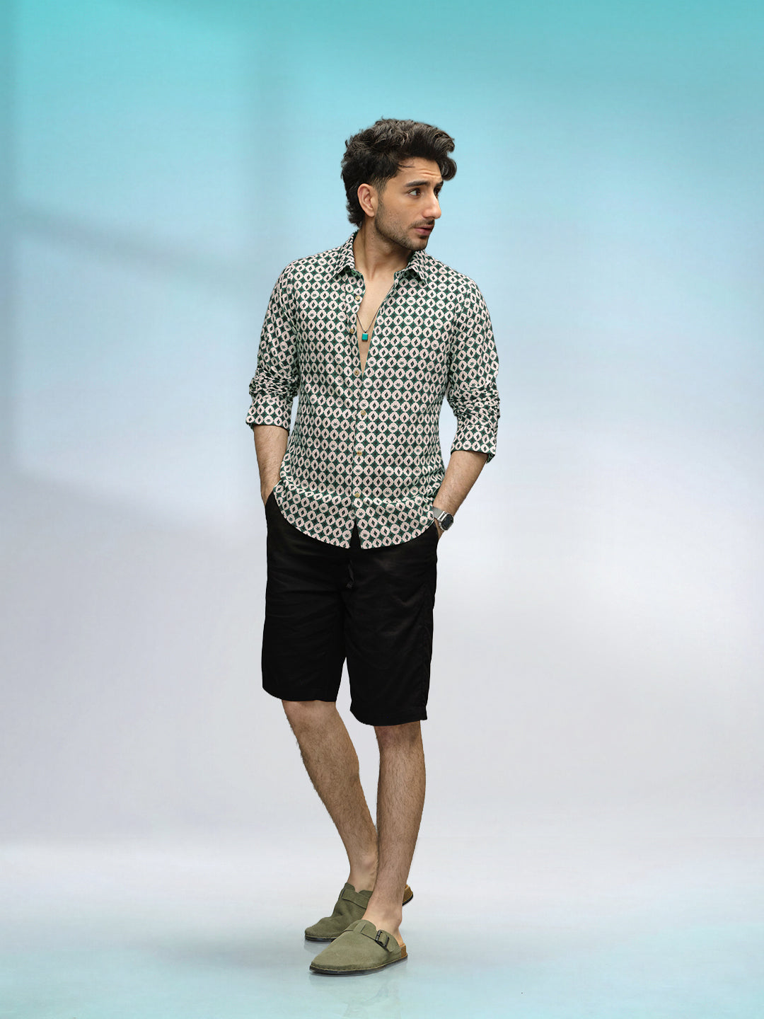 Slim Fit AOP Full Sleeve Shirt | Green