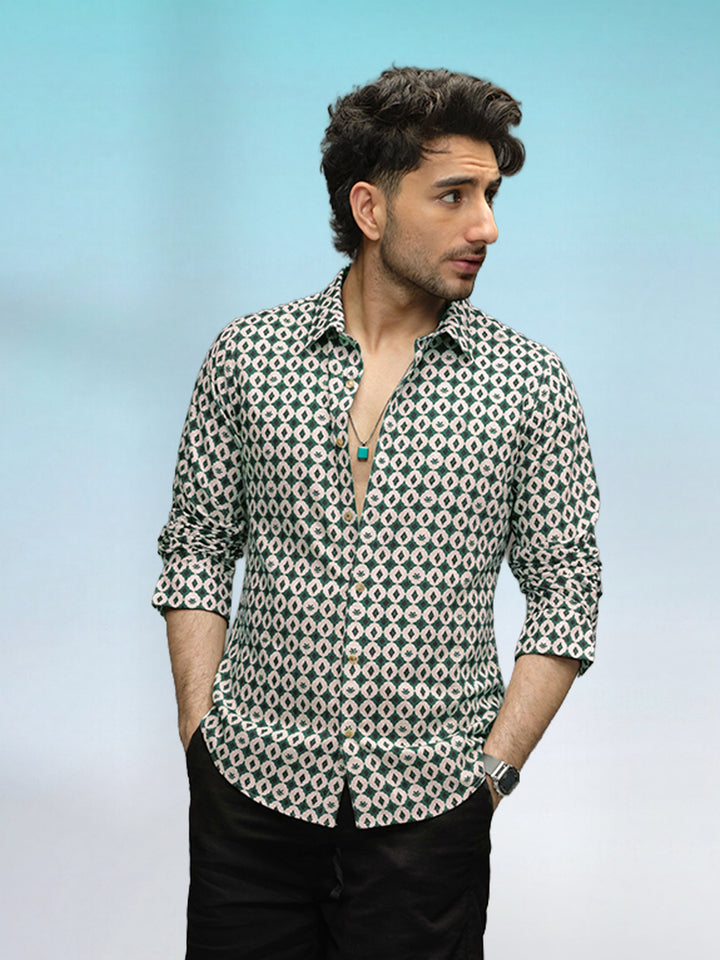Slim Fit AOP Full Sleeve Shirt | Green