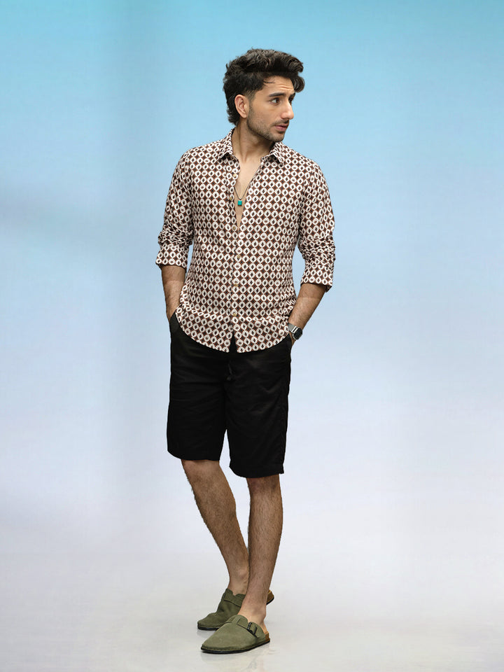 Slim Fit AOP Full Sleeve Shirt | Brown