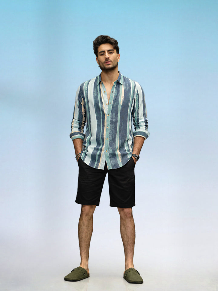 Slim Fit Linen Blend Shirt | Light Green
