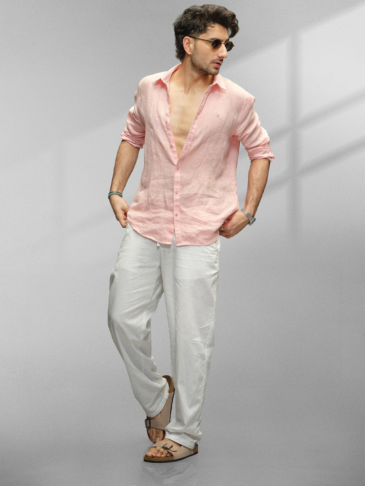 Solid 100% Linen Slim Fit Shirt | Pink