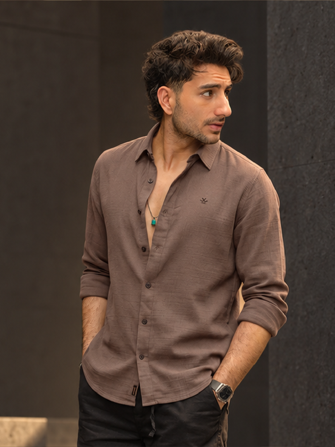 Textured Slim Fit Solid Shirt | Dark Grey