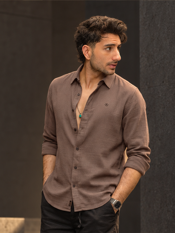 Textured Slim Fit Solid Shirt | Dark Grey