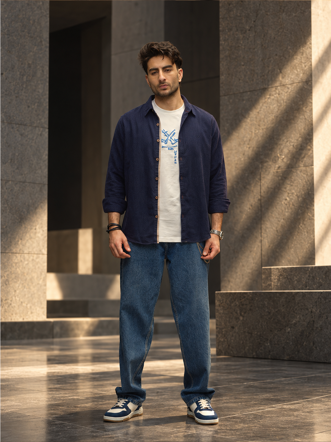 Striped Slim Fit Full Sleeve T-Shirt | Navy Blue