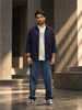 Striped Slim Fit Full Sleeve T-Shirt | Navy Blue