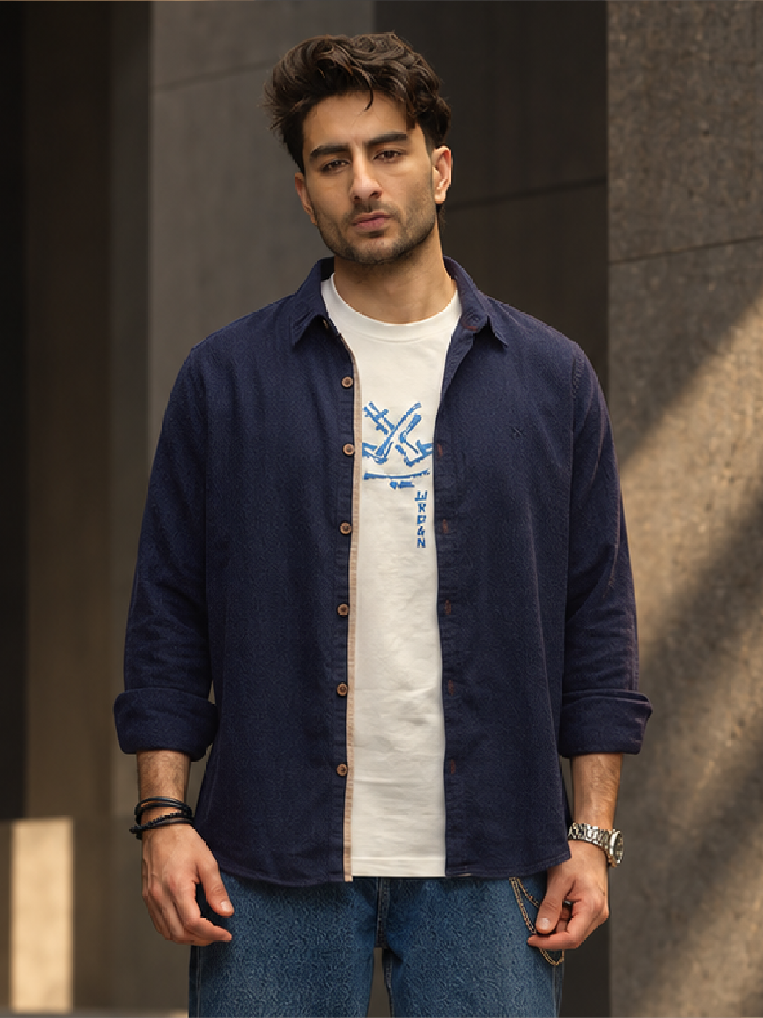 Striped Slim Fit Full Sleeve T-Shirt | Navy Blue