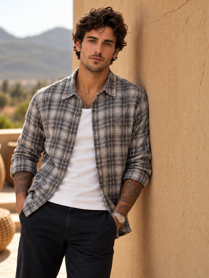Slim Fit Full Sleeve Flannel Shirt | Grey