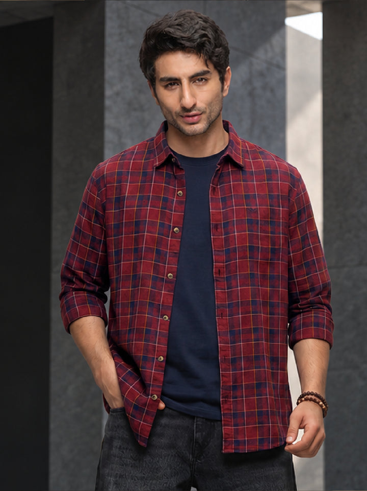 Classic Textured Checkered Shirt | Maroon