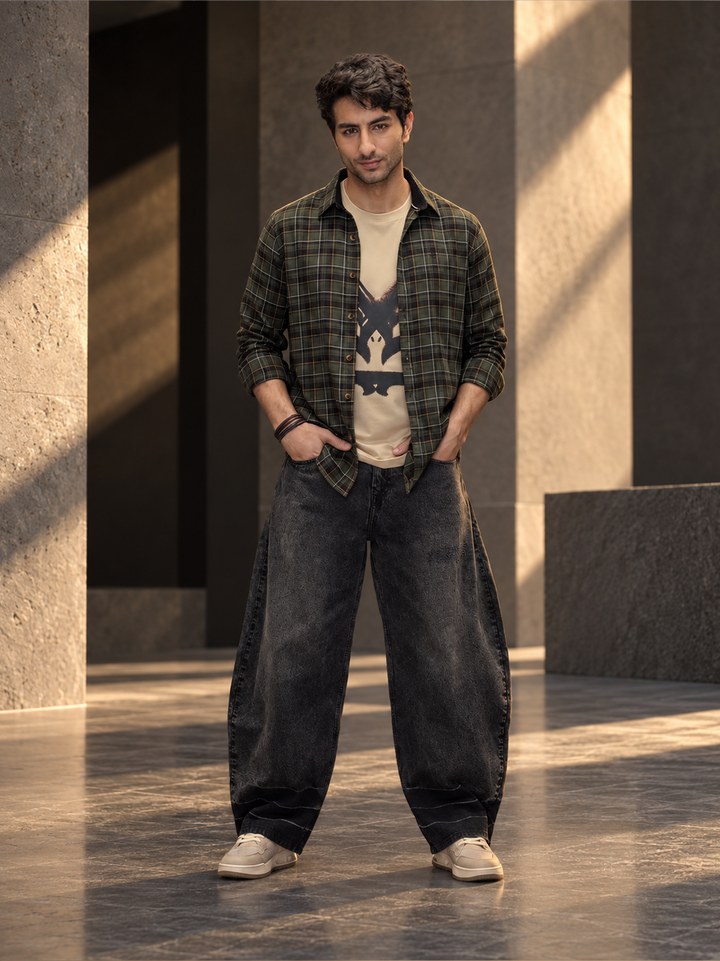 Slim Fit Checkered Shirt | Olive