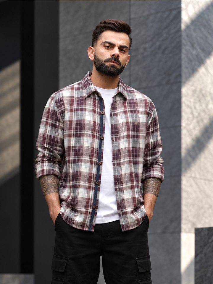 Slim Fit Full Sleeve Flannel Shirt | Maroon
