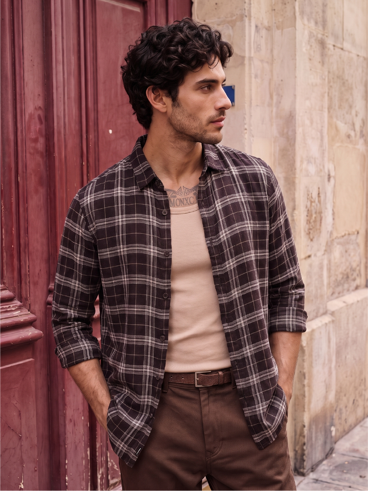 Slim Fit Full Sleeve Flannel Shirt | Black
