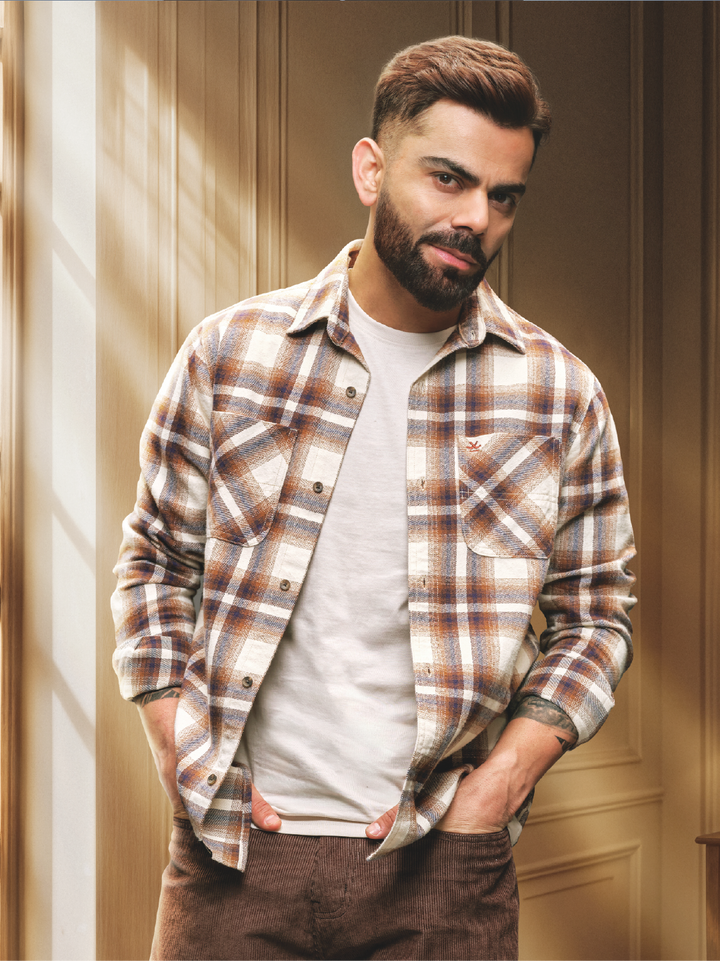 Checkered Slim Fit Double Pocket Shirt | Brown