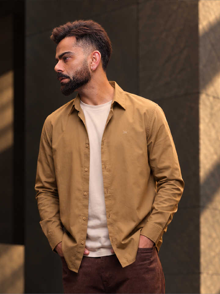 Solid Slim Fit Full Sleeve Shirt | Khaki
