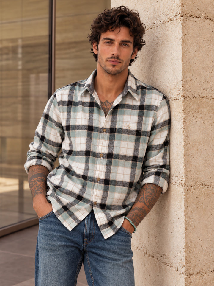 Slim Fit Checkered Full Sleeve Shirt | Teal