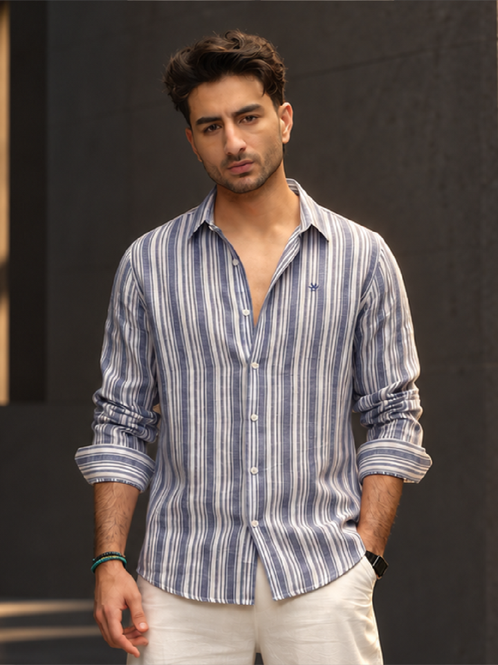 Slim Fit Striped Full Sleeve Shirt | Blue