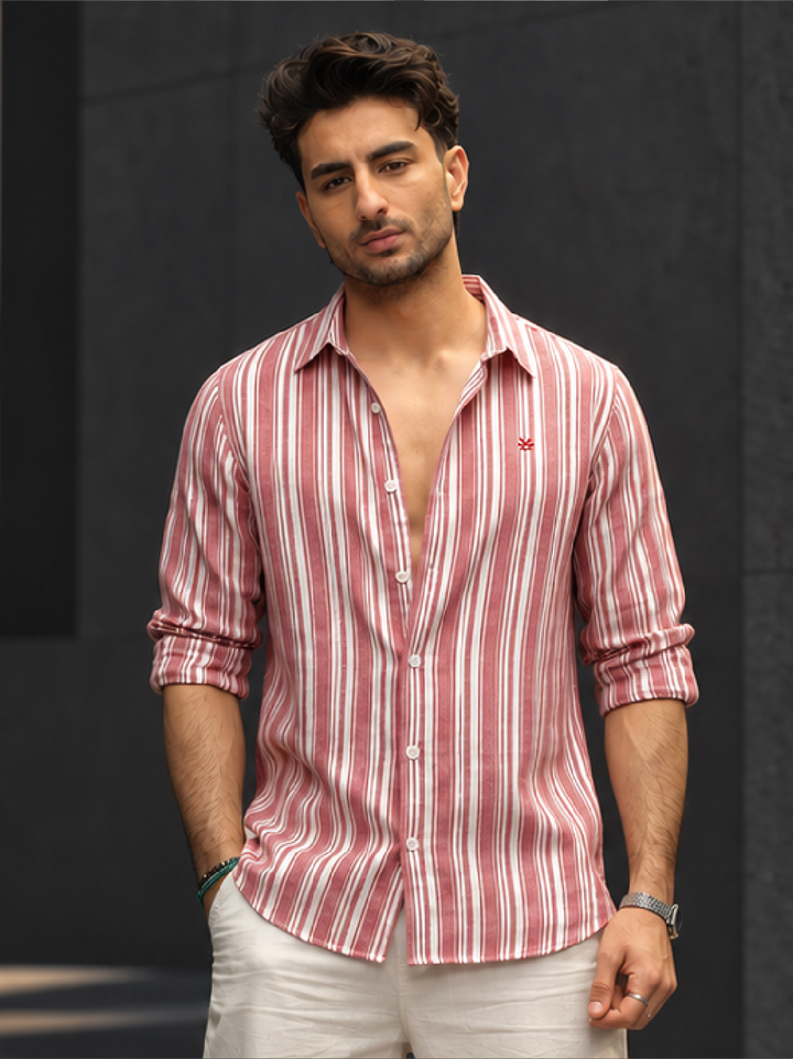 Classic Slim Fit Striped Shirt | Red