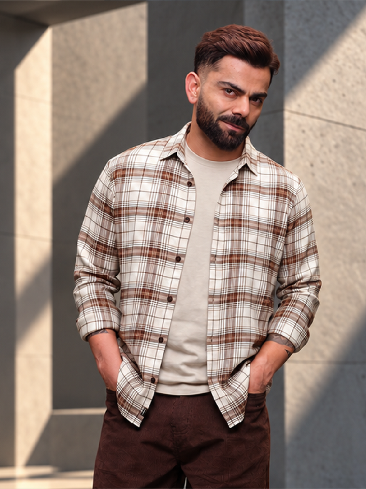 Slim Fit Flannel Full Sleeve Shirt | White