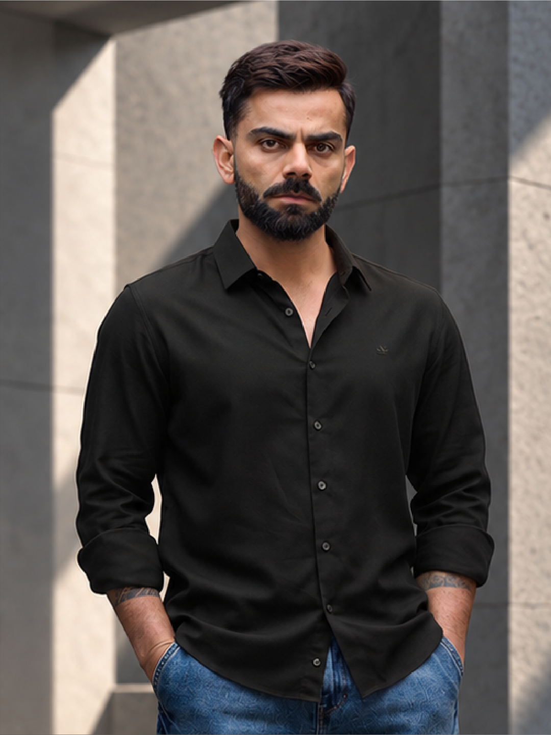 Slim Fit Solid Full Sleeve Shirt | Black