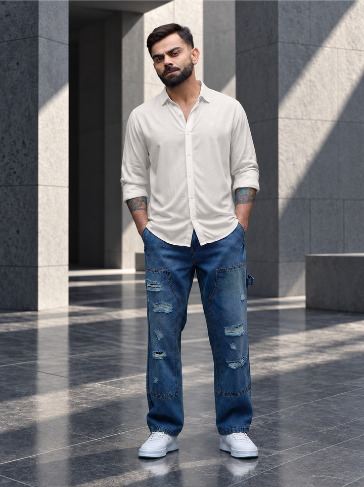 Solid Slim Fit Full Sleeve Shirt | Off White