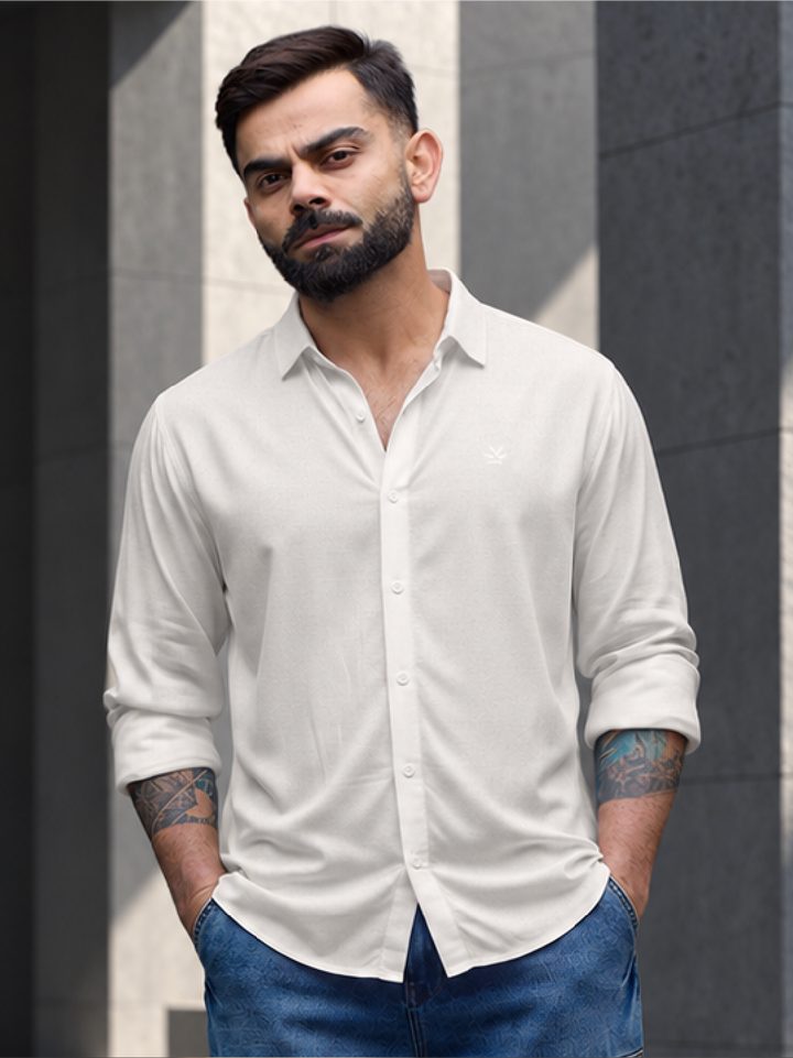 Solid Slim Fit Full Sleeve Shirt | Off White