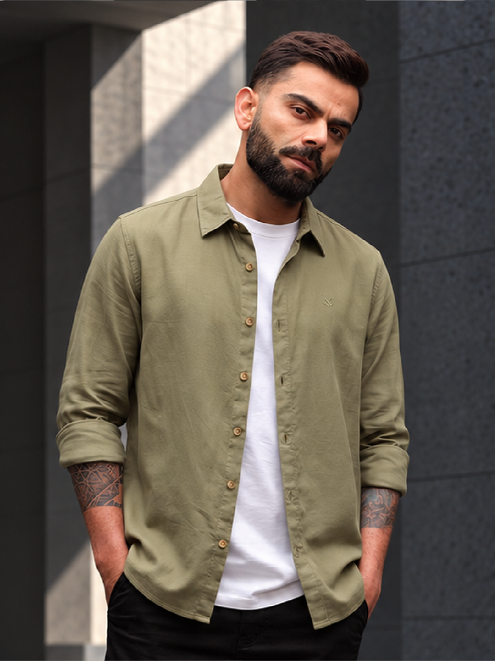 Solid Slim Fit Full Sleeve Shirt | Olive
