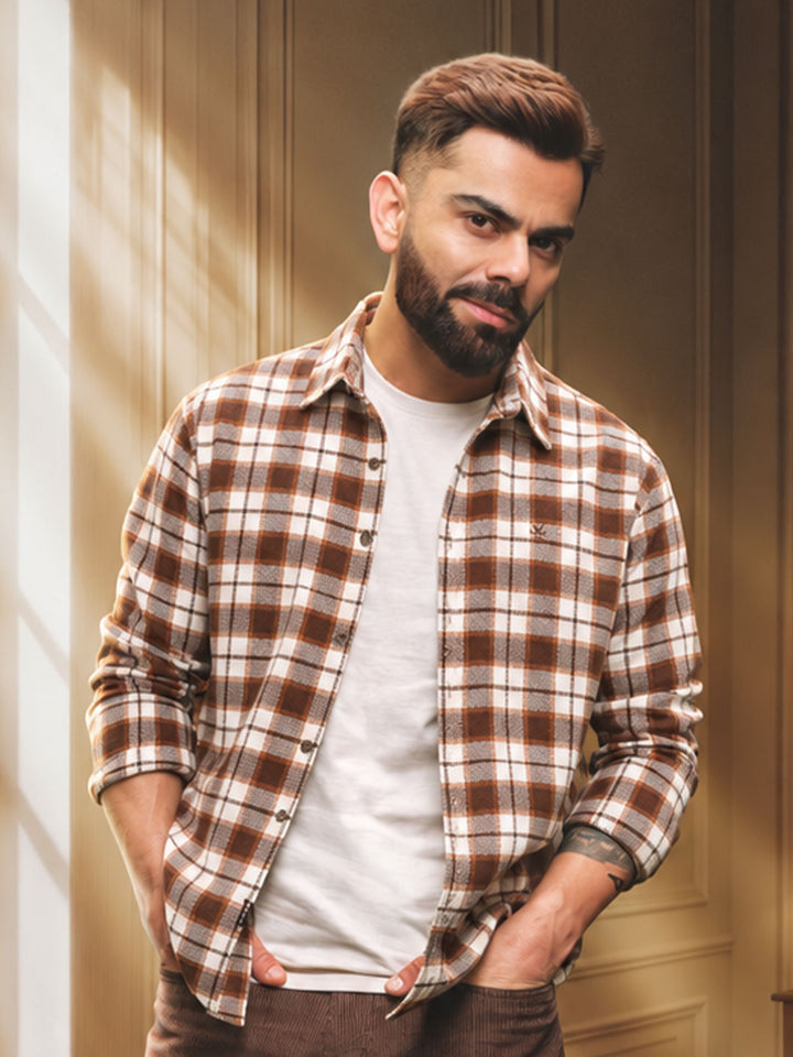 Slim Fit Full Sleeve Flannel Shirt | Brown