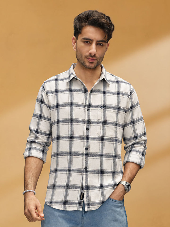 Classic Slim Fit Flannel Shirt | White